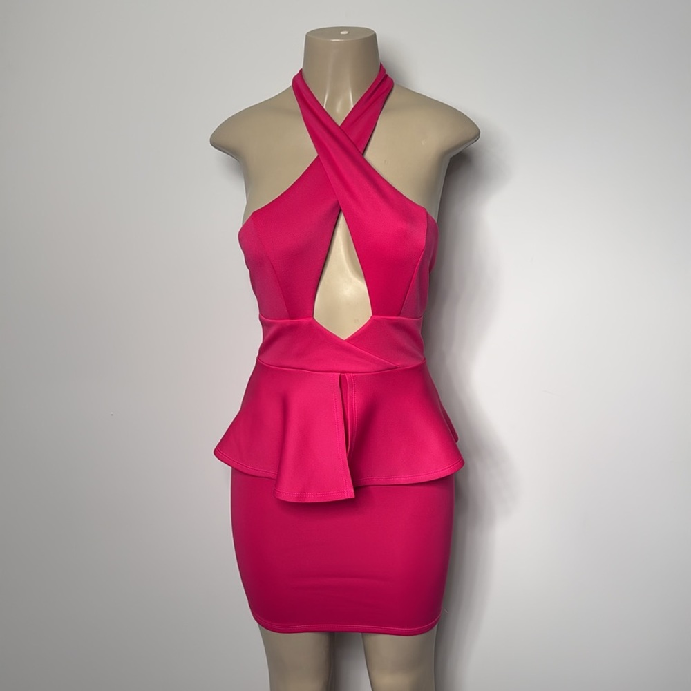 Blanc small hot pink peplum mini dress